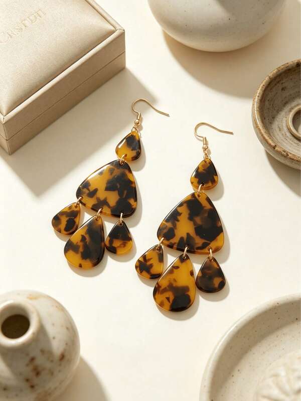 1 Pair Fashion Leopard Print Tassel Earrings Geometric Ear Jewelry Suitable For Summer Daily Wear
