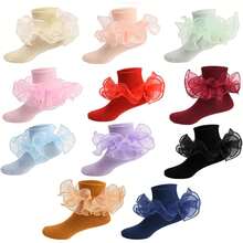 Halloween Women Big Ruffle Socks Double Lace Turn Cuff,Breathable Cotton Frilly Cute Dress Sock Girls Women,K407 - Green - View 3