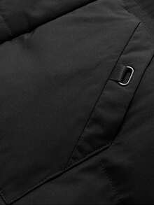 Men's Winter Solid Color Minimalist Hooded Mid-Length Padded Coat - Black - View 4