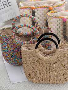 鋁合金包包手把 DIY 半月形扁平樹脂手把，適用海灘包、裝飾錢包與鉤針草編手提包的替換手把，可拆卸、耐用、輕量、易安裝 - 彩色 - 查看 4