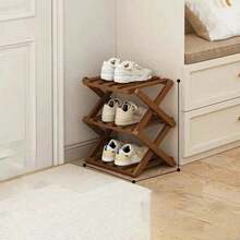 Bamboo No-Assembly Folding Shoe Rack, Suitable For Home Living Room, Entryway, Doorway, Bedroom Storage - Brown - View 7
