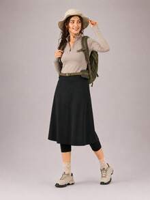CZRLHYT Women's 26" Long Knee-Length Pants With Skirt, Tight-Fitting, High Waist Zipper Pocket Design - Black - View 6