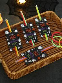 10pcs Halloween Small Card Holder For Light Stick,Pumpkin Ghost Spider Web Design Card Set,Halloween Decoration,Ghost Festival Horror Atmosphere Decoration,Trick Or Treat,Home Decor,Classroom Halloween Party,Birthday Giveaways - Multicolor - View 5