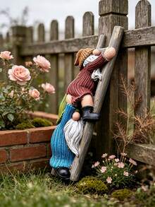1 Stück Stück Harz-Kletterleiter Paar Gnom Statue, Strickpullover gesichtsloser Zwerg Baum Hängeornament, süße Outdoor Garten Rasen Terrasse Dekofigur Geschenk - A - Übersicht 6