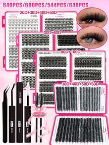 New Best Extension Set,2320pcs Natural Fluffy Lashes, Suitable For Daily Basic Makeup,All-In-One Lash Kit, Include Lashes, Special Lash Glue And Tweezer,More Styles Choices For You - 彩色 - 查看 1
