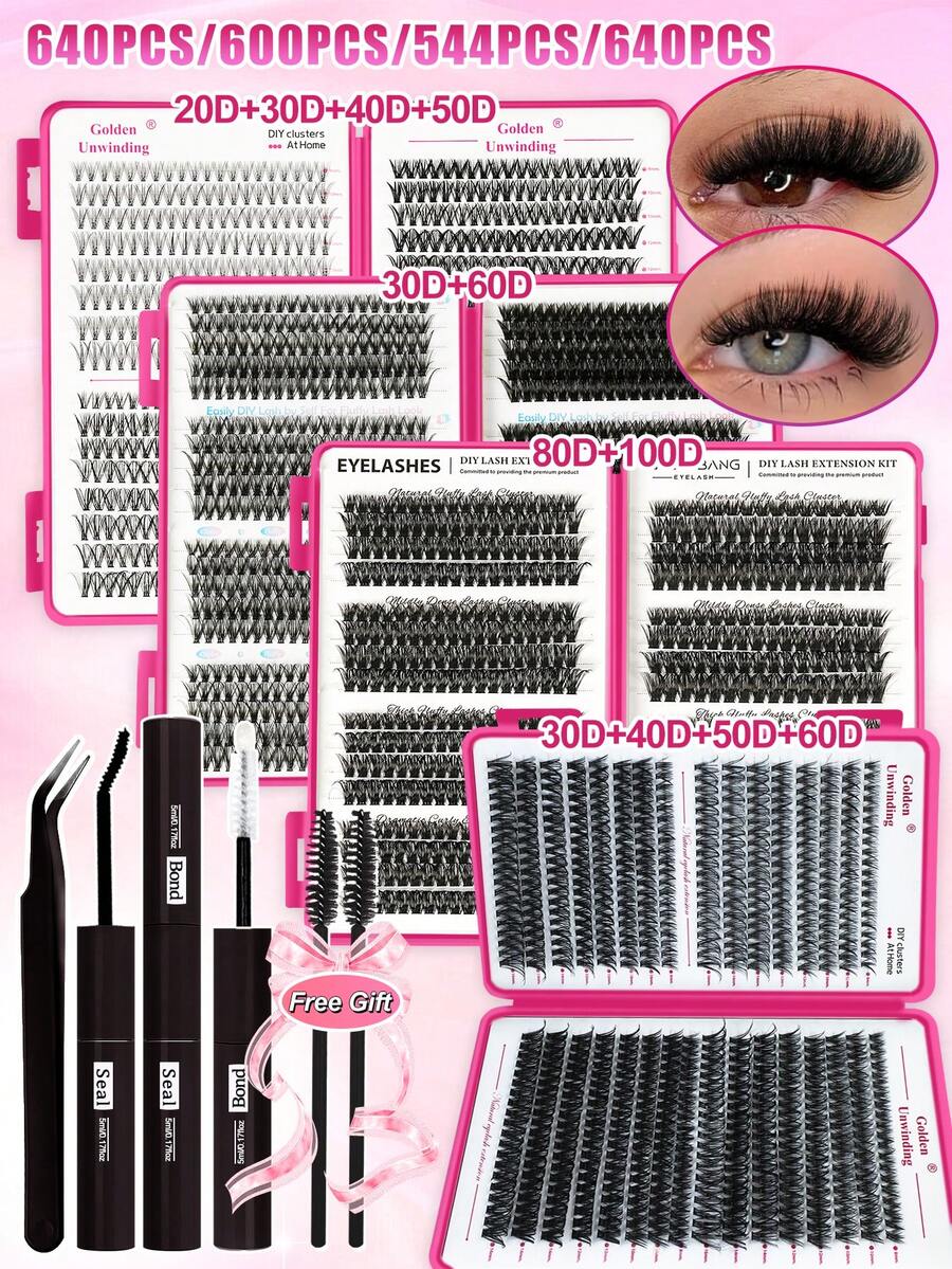 New Best Extension Set,2320pcs Natural Fluffy Lashes, Suitable For Daily Basic Makeup,All-In-One Lash Kit, Include Lashes, Special Lash Glue And Tweezer,More Styles Choices For You - 彩色 - 查看 1