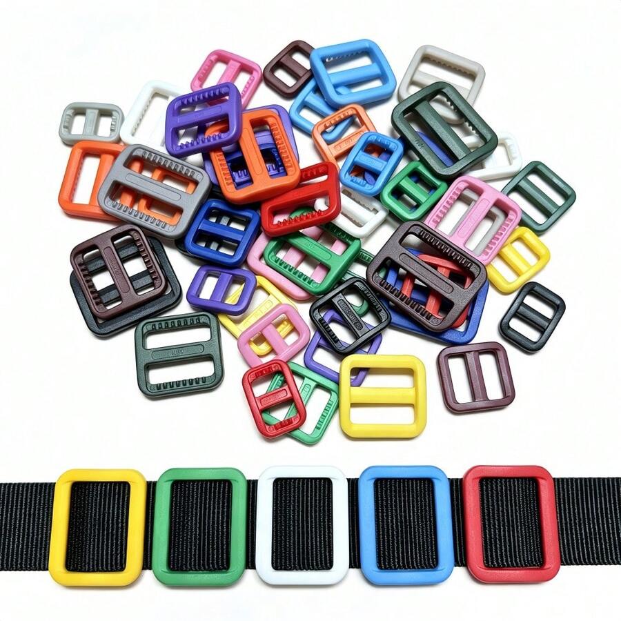 HSDOUBLE 13pcs/Pack Multi-Color Plastic Tri-Glide Slider Buckles, 10/15/20/25mm Webbing Buckles, Suitable For Pet Leashes, Backpacks, DIY Sewing