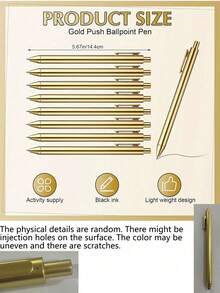12pcs Luxury Gold Ballpoint Pens, Large Capacity Retractable Black Ink Pens, Smooth Writing, Suitable For Wedding Bridal Party, Business Office, Diary, Guest Gifts - A - View 8
