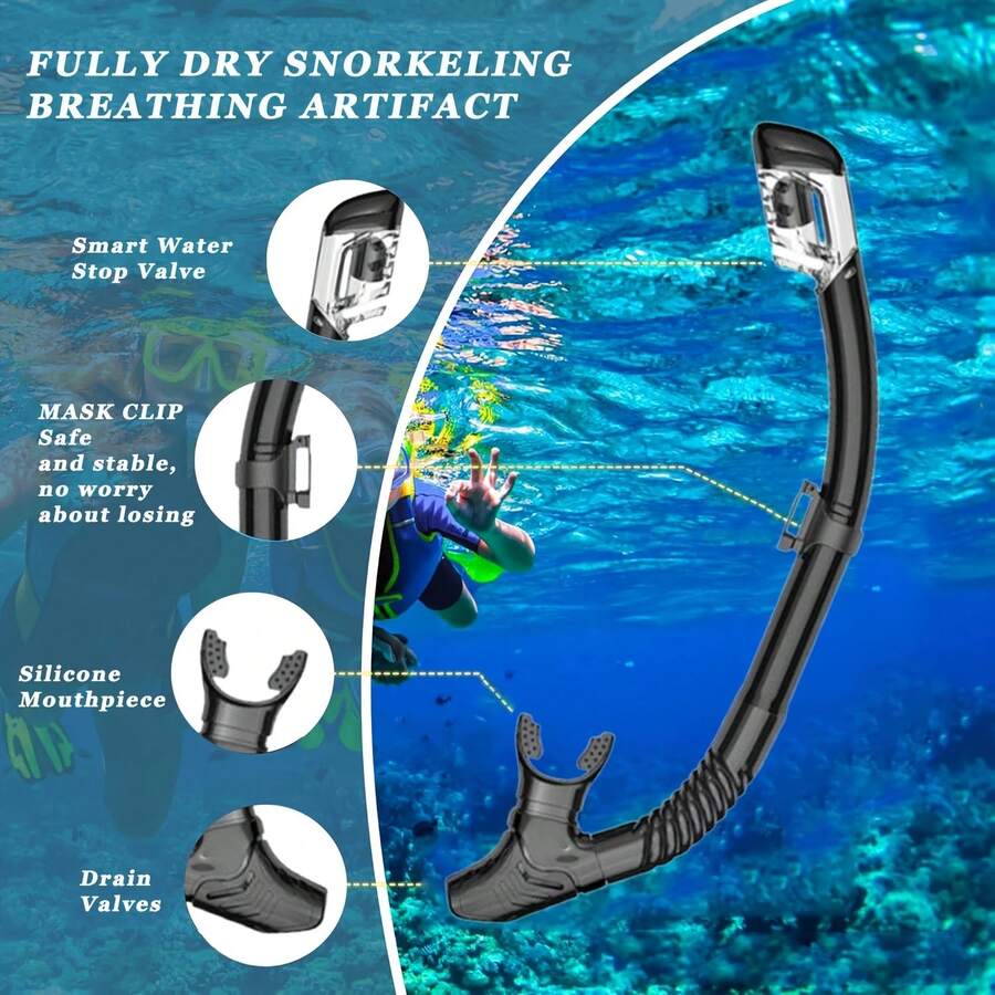 1PC Snorkel, Dual-Channel Exhaust, Full Dry Breathing System, Independent Drainage Valve, 8 Colors Available, Suitable For Snorkeling And Other Outdoor Water Sports - Multicolor - View 1