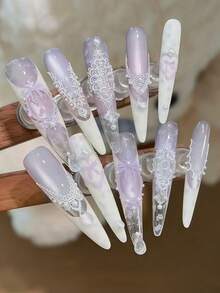1件美甲模具 鉤編蕾絲法式荷葉邊洛可可框架蝴蝶結 3D浮雕矽膠模具 - 無色 - 查看 5