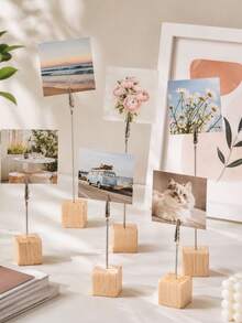 8/4 PC Wooden Photo Frame With Metal Alligator Clips, Wedding Party Seat Number Decoration Clips, Pine Message Card Display Stand, Suitable For Family Photos, Place Cards, Memos, Wedding Table Decorations. - Multicolor - View 5