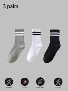 12/6/3 Pairs Unisex Striped Print Casual Crew Socks, Suitable For Daily Wear, Autumn Style - Multicolor - View 8