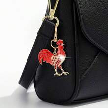 Lucky Golden Rooster Keychain, Red Rhinestone Rooster Pendant, New Year Festive Gift, Bag Accessory - Red - View 2