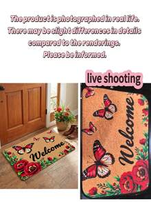 Butterfly & Floral Pattern Doormat, Suitable For Home Use, Indoor/Outdoor, Machine Washable, Ultra-Thin Design. Ideal For Front Door, Balcony, Laundry Room And Similar Spaces. - A - View 2