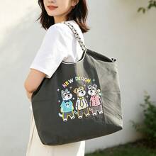 1pc Fashion Embroidered Colorful Schnauzer Pattern Storage Lightweight Nylon Large Capacity Shopping Bag Commute Party Crossbody Tote Bag - Multicolor - View 11