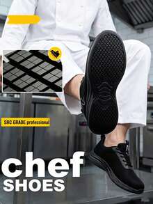 Unisex Lightweight Chef Shoes,Wear‑Resistant Rubber Outsole, Knitted Upper. Suitable For Hotels, Kitchens, Food Factories, Hospitals And Other Venues. - Black - View 4
