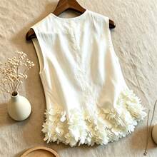 Soft Style Floral Decor Hem Vest, Solid Color Summer Commute Layering Sleeveless Tank Top - Apricot - View 2