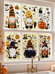 Halloween Goblin Static Window Stickers, Featuring Pumpkin, Ghost, Bat, Skull And Spider Patterns. These Reusable Stickers Are Perfect For "Trick Or Treat", Suitable For Decorating Home Windows, Porches And Indoor Spaces, Ideal For Halloween Parties. - Multicolor - View 3
