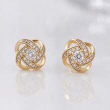 18K Gold Plated High-End Fashion 925 Sterling Silver Unique Floral Zirconia Inlaid Hollow Stud Earrings For Women Daily Wear - Floral Earrings - View 8