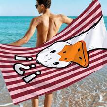 1pc Striped Question Mark Duck Microfiber Beach Towel, Soft Absorbent Lightweight Towel, Suitable For Adults And Teens, Perfect For Beach, Travel And Swimming Beach Blanket - Multicolor - View 2