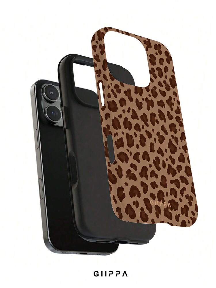 GIIPPA 1pc Brown Leopard Print Design Phone Case, Compatible With Phone 17 Pro Max, 16 Pro Max, 15 Pro Max, 14 Pro Max, 11/12/13/14/15/16 Pro Max Plus, Korean Style High-End Fashion Fun Elegant Design Suitable For Men And Women, Perfect Gift For Girlfriend On Christmas, Valentine's Day, Easter, Wedding Season And Birthday! - Brown - View 2