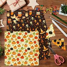 12 Sheets Halloween Themed Scrapbook Paper - Vintage Spooky Skull, Pumpkin, Ghost, Witch, Cat, Bat Patterns Handmade Paper, Suitable For Scrapbooking, Junk Journal, Card Making And DIY Projects, Halloween Decoration - Multicolor - View 5