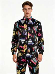 Men's 2-Piece Set (Top And Pants) 70s 80s 90s Black Retro Disco Costume Party Stage Performance Outfit Hip Hop Sports Jacket Long Pants Set - Black - View 4