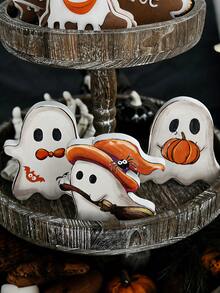 3 Peças Decoração de Mesa de Fantasma de Desenho Animado de Halloween, Decoração de Fantasma Feliz de Halloween para Bandeja em Camadas, Decoração Assustadora e Fofa, Decoração Interna, Adequada para Cozinha, Banheiro, Casa, Suporte de Mesa, Exibição de Mesa, Halloween Vintage, Decoração de Mesa Minimalista (Múltiplos Estilos) - versão vassoura - Visão 9