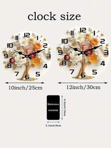 2D Flat. 1pc. Golden Floral Tree Themed Wooden Wall Clock, Silent Decorative Clock, Creative Wall Clock, Suitable For Decorating Bedrooms, Living Rooms, And Offices, Available In 10/12 Inches (Batteries Not Included) - Multicolor - View 7