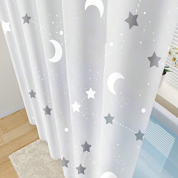 Thickened PEVA Shower Curtain Liner With Raindrops, Stars And Moon Design - Translucent, Adjustable Bathtub Partition With Hooks, Waterproof And Easy To Clean, Featuring A Magical Night Sky Theme To Bring You A Comfortable Bathroom Experience, Bathroom Shower Curtain
