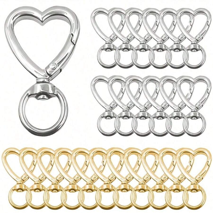 10/20pcs Heart-Shaped Keychain Swivel Hook, Cute Zinc Alloy Spring Clasp Keyring, Handbag Clip For DIY Crafts - Multicolor - View 1