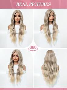Peluca larga y voluminosa de 28 pulgadas en rosa empolvado, con cabello ondulado y rizado en capas fluidas, raya central natural, cabello sintético suave y sin frizz, gorra suave y flexible, adecuada para actualización de peinado, discoteca, estilo hip-hop, peluca extra larga popular y romántica para mujeres - Dorado - Ver 10