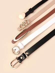 5pcs Set Minimalistic Solid Color Elegant Ladies Waist Belts, C & U-Shaped Metal Buckle For Dresses And Pants, Suitable For Casual, Commuting, And School Style, Gift Autumn, Halloween, Versatile Everyday - Multicolor - View 11