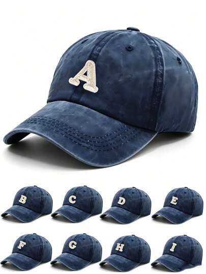 1Pc Unisex A-Z Letter Outdoors Fashionable Leisure Washed Baseball Cap, Adjustable Outdoor Sun Protection Casual Hat,Suitable For Daily Matching