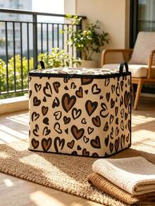 1pc Foldable Leopard Print Heart Pattern Storage Box, Large Capacity Zipper Storage Bag With Handle, Dust-Proof & Moisture-Proof Space-Saving, Suitable For Wardrobe, Bedding, Blankets, Toys And Seasonal Clothing,Bedroom Room Decor,Back To School - Multicolor - View 8