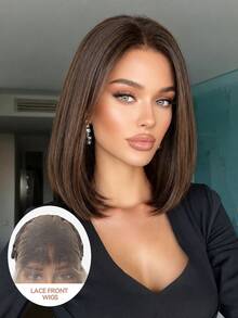 Topshe Peruca Bob Curta Preta Natural 13x6 Lace Front Cabelo Liso HD Lace Front Peruca Bob Cabelo Liso Brasileiro para Mulheres Peruca Lace Front Transparente Sem Cola com Baby Hair Repartição Aleatória, Halloween - Multicolorido - Visão 9