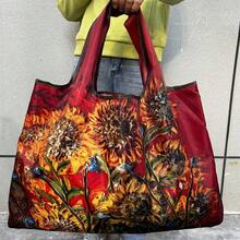 1 Set/1 Piece Women's Foldable Tote Bag, Large Capacity Shopping Bag, Oil Painting Style, Washable, Minimalist Design, Versatile, Suitable For Commuting, Travel, Shopping, Convenient Opening And Closing Design, Multi-Functional - Multicolor - View 8