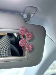 2件/1件裝 水鑽蝴蝶結汽車遮陽板夾飾品，通用可愛汽車配件，適合女性與女孩，理想的車內裝飾DIY禮物 - 2件/銀色 - 查看 10
