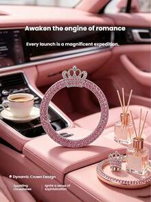 1pc Crown Shiny Car Engine Start/Stop Button Ring, Sparkling Crystal Crown Style Button Start Button Decorative Cover, Cute Car Interior Accessory, Suitable For Women - One-button Start Decorative Crown Style - View 3
