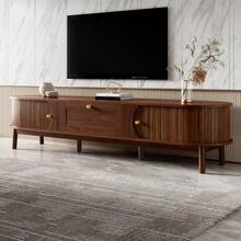 Modern Solid Wood TV Stand With Drawers, Classic Rounded Corners, Sturdy Wooden Legs, TV Cabinet With Storage For The Living Room. - 棕色 - 查看 5
