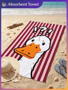 1pc Striped Question Mark Duck Microfiber Beach Towel, Soft Absorbent Lightweight Towel, Suitable For Adults And Teens, Perfect For Beach, Travel And Swimming Beach Blanket - Multicolor - View 5