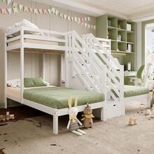 Loft Bed, 90 X 200cm, 3 Beds, Pine Wood, Ladder With Drawers - White - View 3
