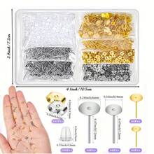WGRXIRANYKM 600Pcs/Box Blank Post Earring Studs Base Pins Box With Earring Plug Findings Ear Back For DIY Jewelry Making Kits Jewelry Box - Silver & Gold - 600 Pieces - View 1