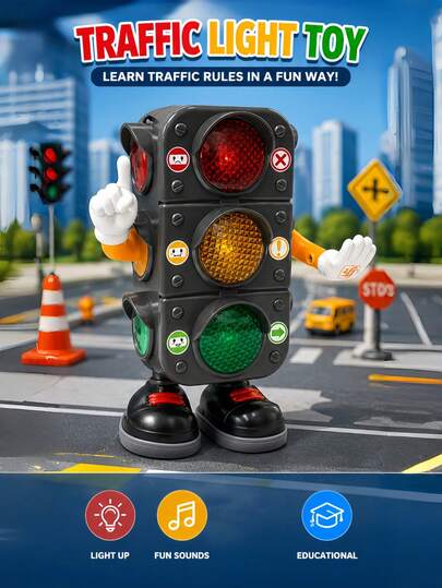 Children's Traffic Light Toy, Sound And Light Simulated Traffic Signal Light Model, Educational Road Safety Teaching Aid, Children's Toy, Boys' Toy, Girls' Toy, Sensory Toy, Classroom Toy, Children's Travel Activity Toy, Dancing Toy, Fun Toy, Electric Toy Or Toddler Toy
