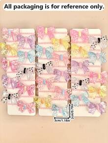 12/24/36pcs Random Glitter Sequin Holographic Bow Hair Ties, Colorful 3D Bow High Elastic Hair Bands - Multicolor - View 2