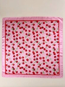 1pc Women's Cherry Print Elegant Scarf, Satin Neckerchief Headscarf, Accessory For Dress - Pink - View 4