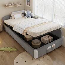 Hydraulic Bed With Storage, Raised Soft Fence, Storage Bag At The Foot Of The Bed - White - View 1