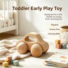 1 Set Beech Wood Baby Hand-Grip Small Car, Hand-Grip Toy, Baby Grasping And Pushing Training Toy, Baby Hand-Eye Coordination And Grasping Ability Cultivation Toy, Children's Gift - Apricot - View 1