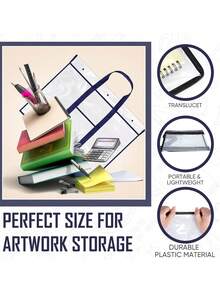 Large Transparent PVC Art Portfolio Tote Bag With A4 Pocket And Snap Closure, Waterproof Poster Storage Bag, Reusable Clear Handbag, Suitable For Art Blueprints, Teaching Flashcards, Portable Shoulder Bag, Ideal For Teachers, Students, Artists, Office Workers, School, Classroom, Picnic, Beach, Travel Practical Gift, Travel Essential - Multicolor - View 7