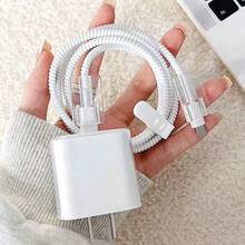 5件組極簡海洋系列透明充電器保護套組，數據線保護套、充電頭保護套，適用於 20W/18W充電器，送給女友與好友的節日禮物 - 無色 - 查看 7
